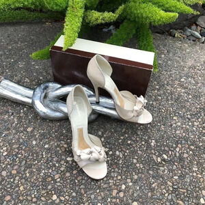 Bonnie Smith for Kimel Vintage 80s Beige Floral Leather D'Orsay Heels Wedding